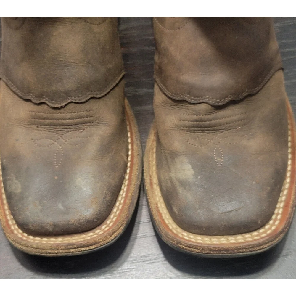 Old West Boy's Boots Size 2.5 D Brown Leather BSC1865 Plaid Top Orange